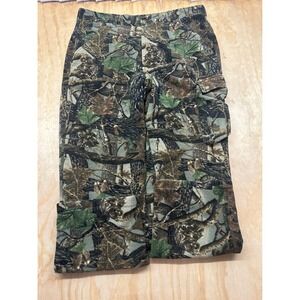 Cabelas Mens Camo Fleece Cargo Hunting Pants Suspender Buttons Forest 40x30